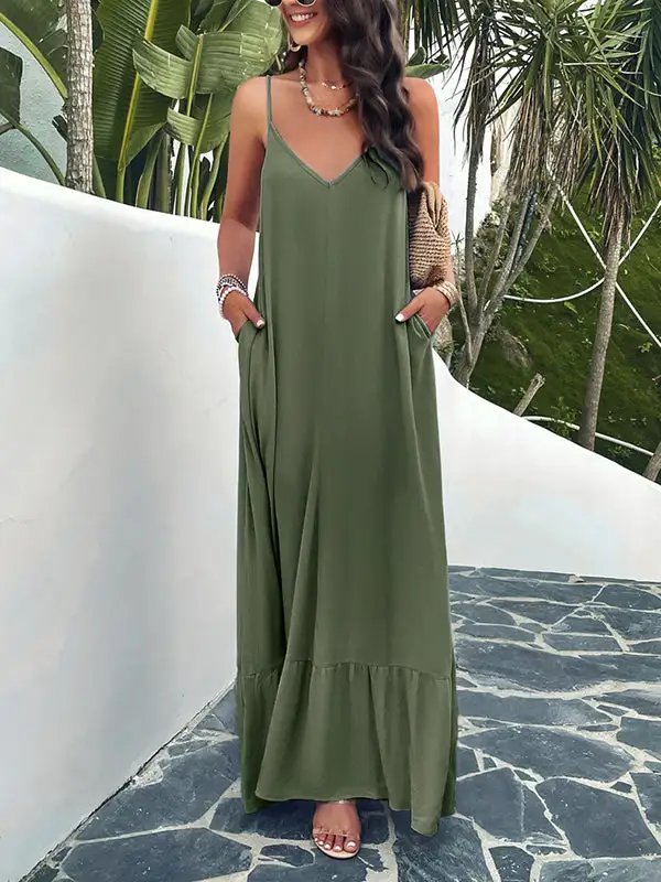 Joint Pleated Sleeveless Neck Maxi Dress