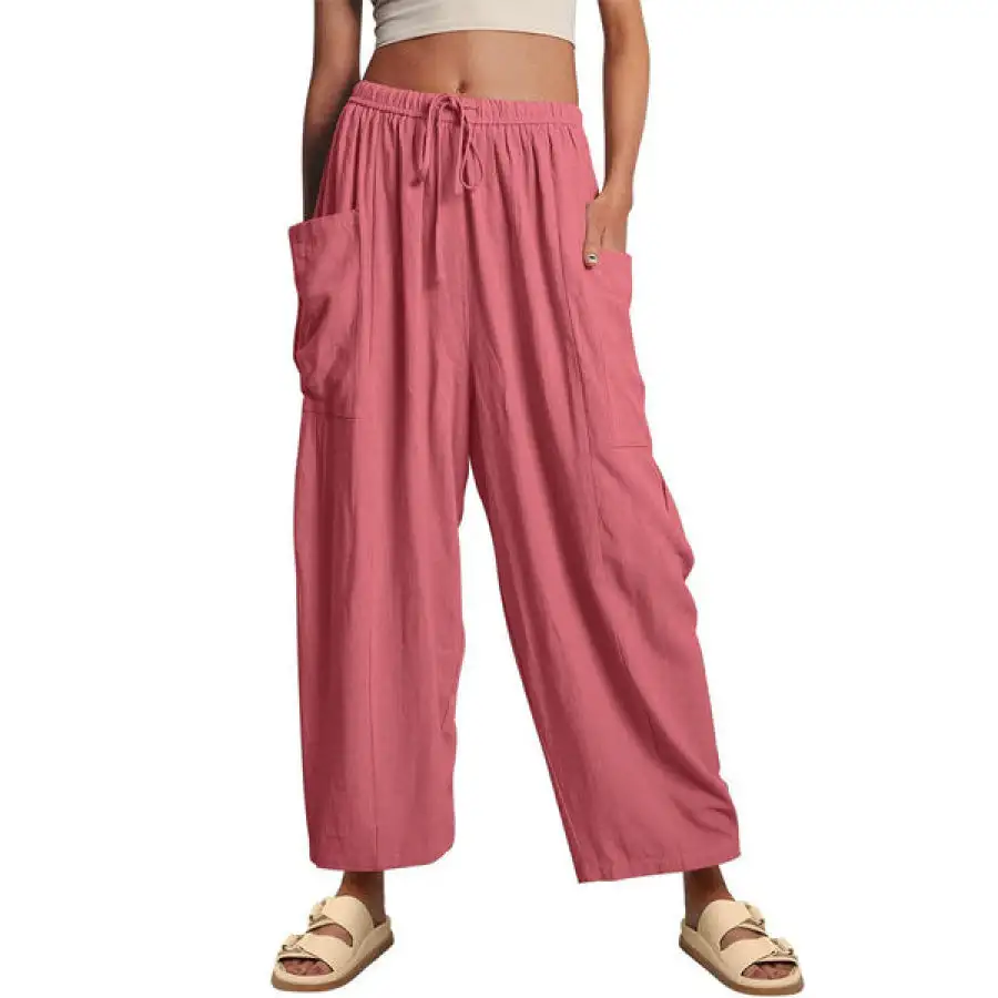 Full Size Pocketed Drawstring Wide Leg Pants