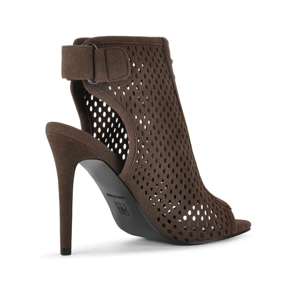 Suede Open Toe Perforated Slingback Bootie Sandals