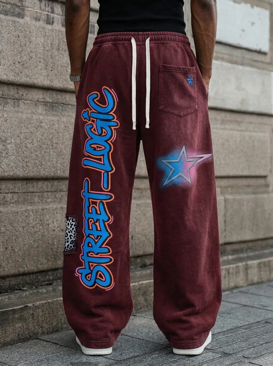 Men's Street Logic Graffiti Star Printed Sweatpants