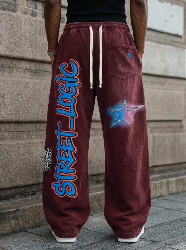 Men's Street Logic Graffiti Star Printed Sweatpants
