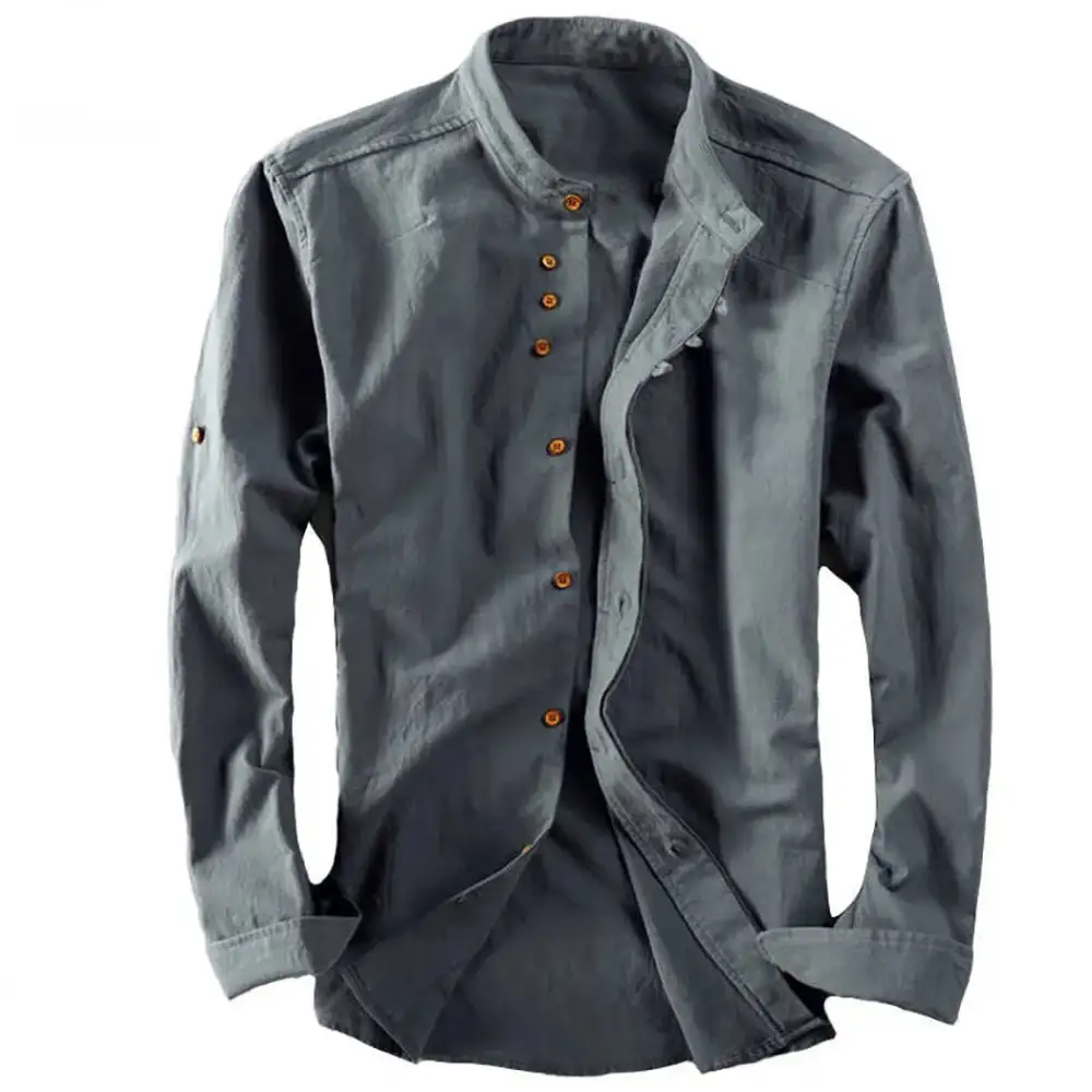 Mandarin Collar Grandad Collar Long Sleeve Casual Shirt