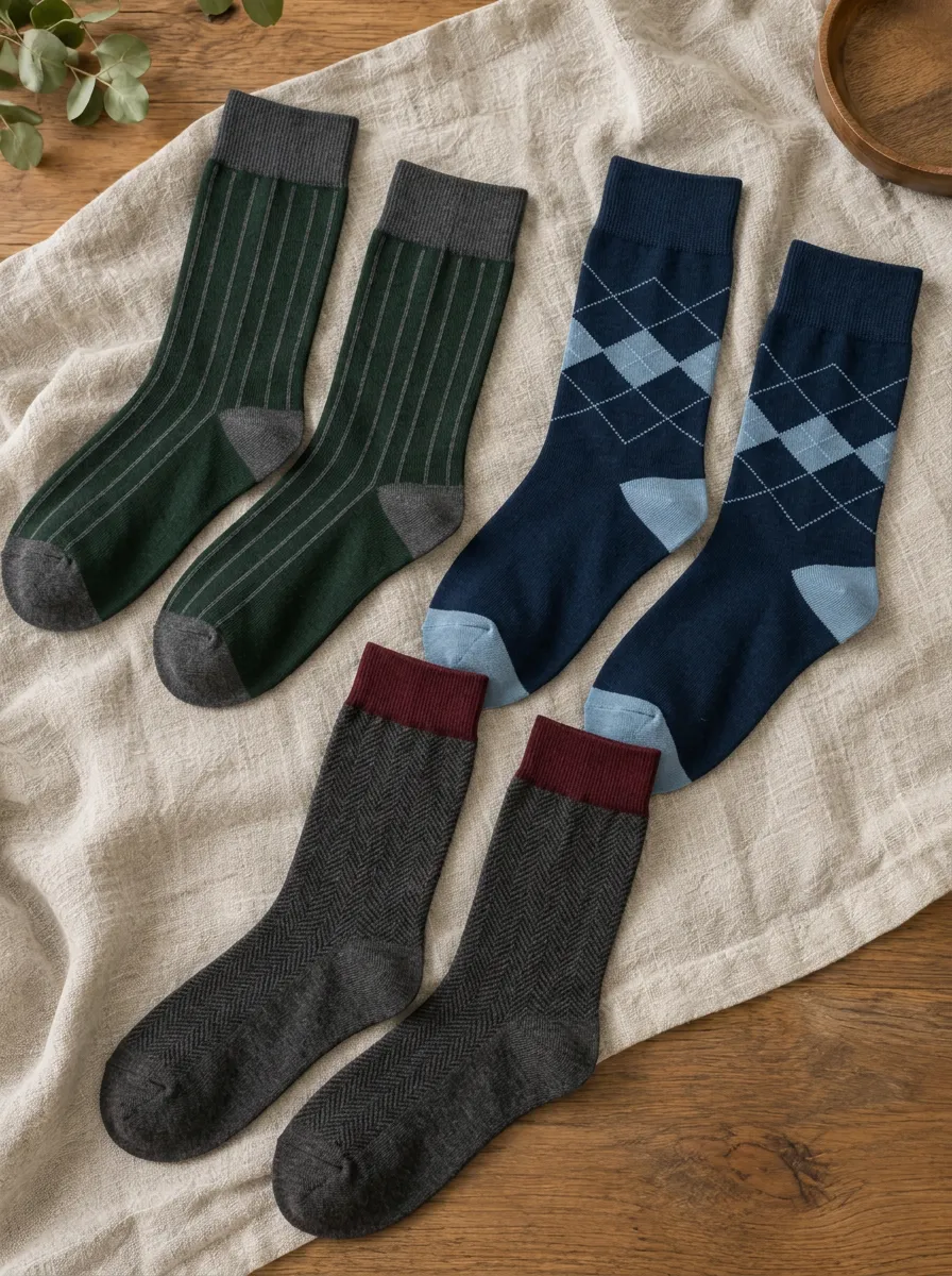 Men's Classic Patterned Argyle Striped Herringbone Printed Socks 3-Pack