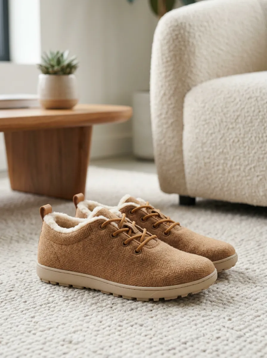 Everyday Herringbone Wool Lined Street Look Unisex Warm Wool Shoes