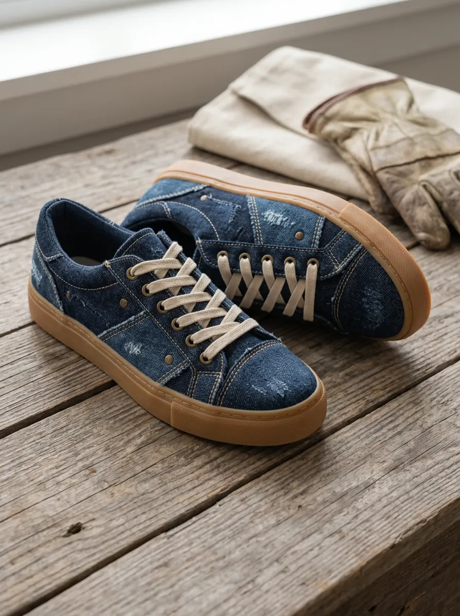 Women's Casual Distressed Denim Printed Sneakers