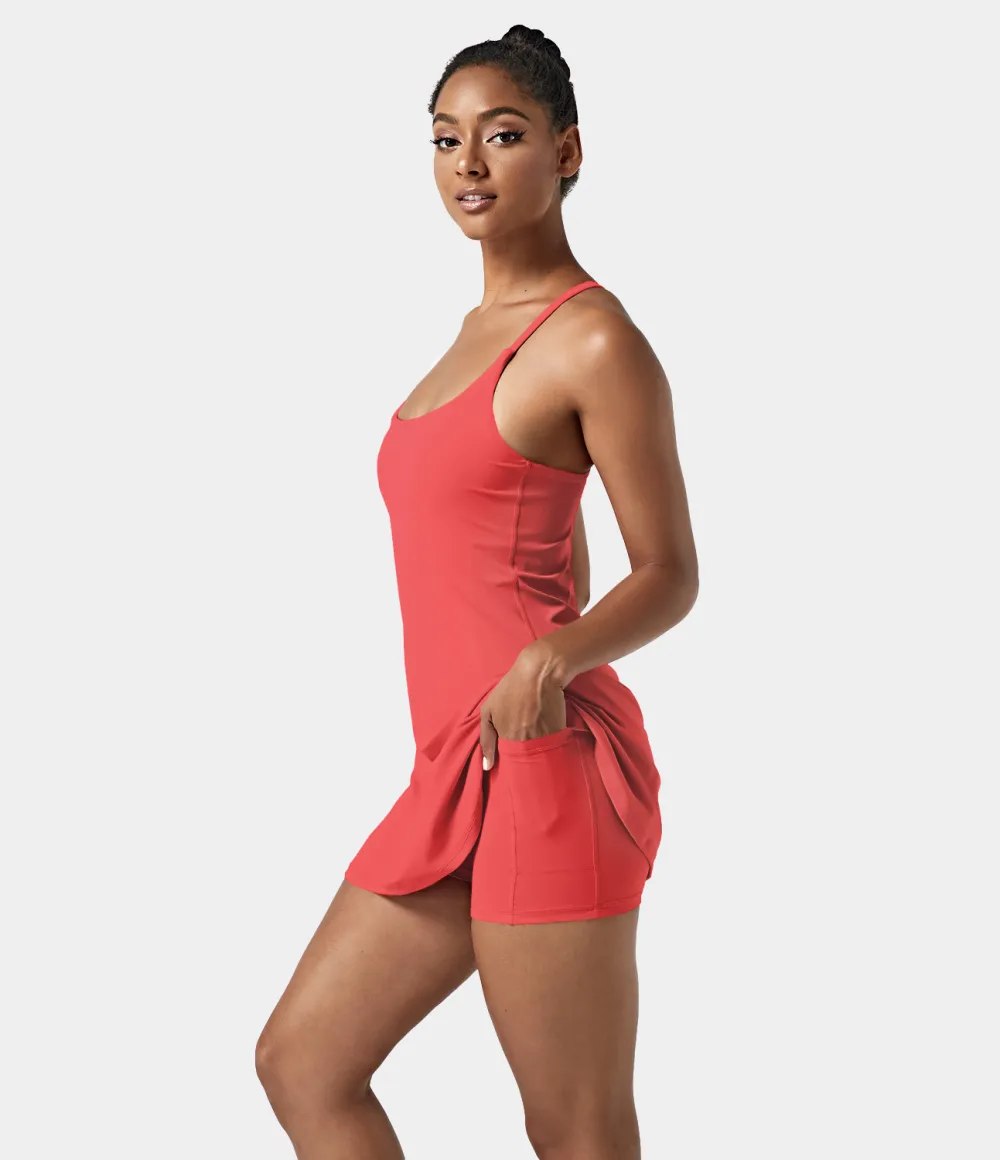 Softlyzero Airy Backless Cut Out 2-in-1 Pocket Cool Touch Mini Activity Dress