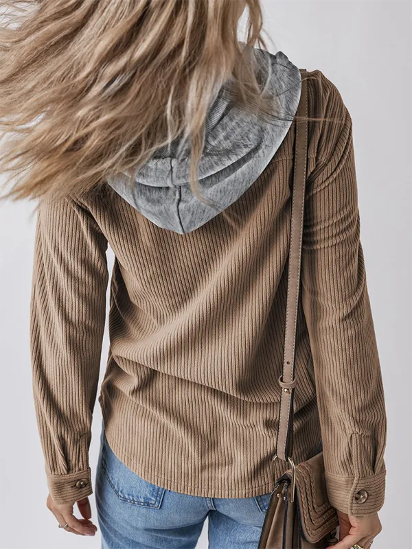Buttoned Lapel Knit Pocketed Knit Jacket