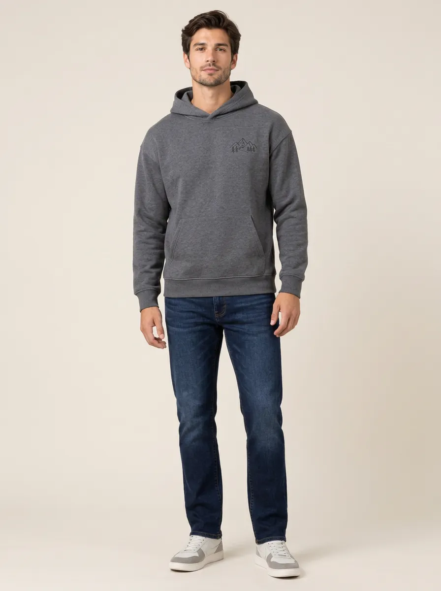 Men's Mountain-Line Relaxed Pullover Hoodie & Jeans Set