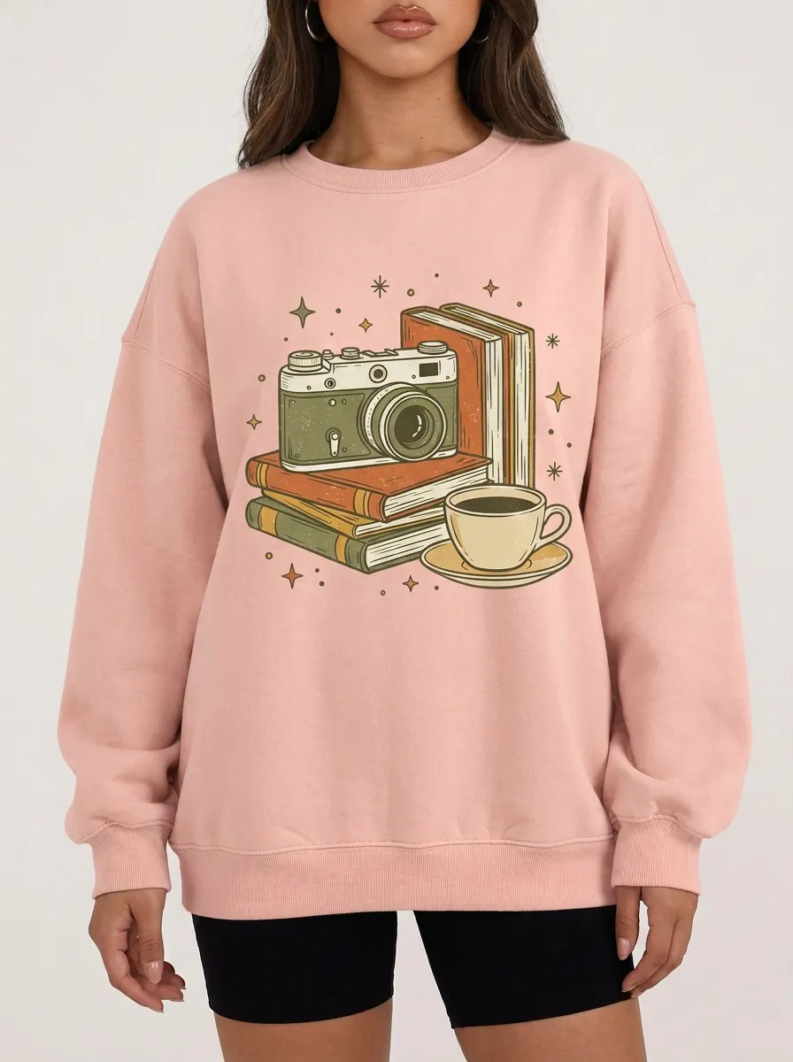 Women's Book Photography Coffee Graphic Sweatshirt