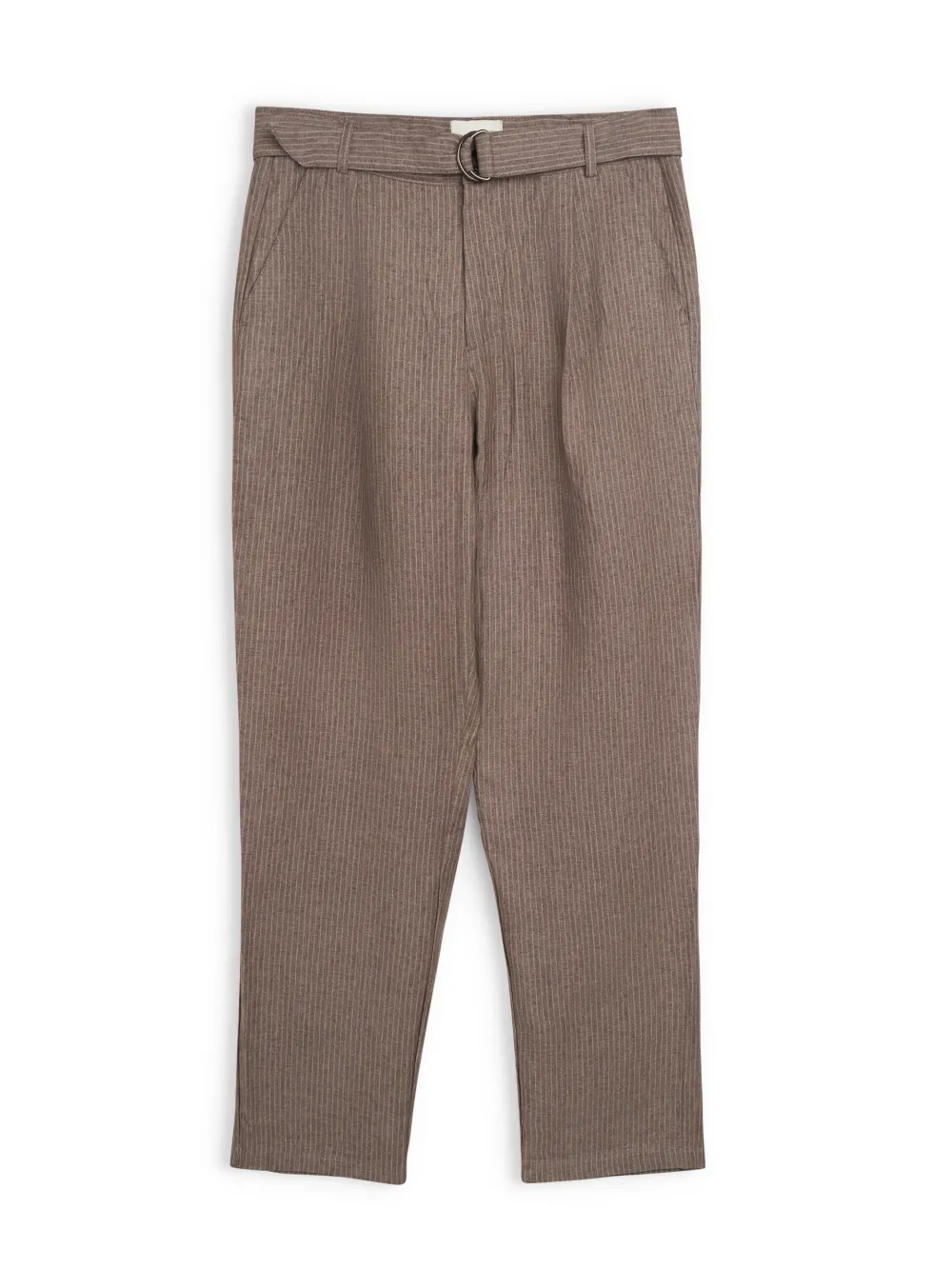Brown Straight-Leg Belted Linen Trousers