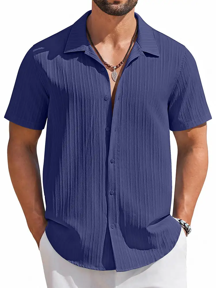 Casual Summer Textured Short Sleeve Shirt