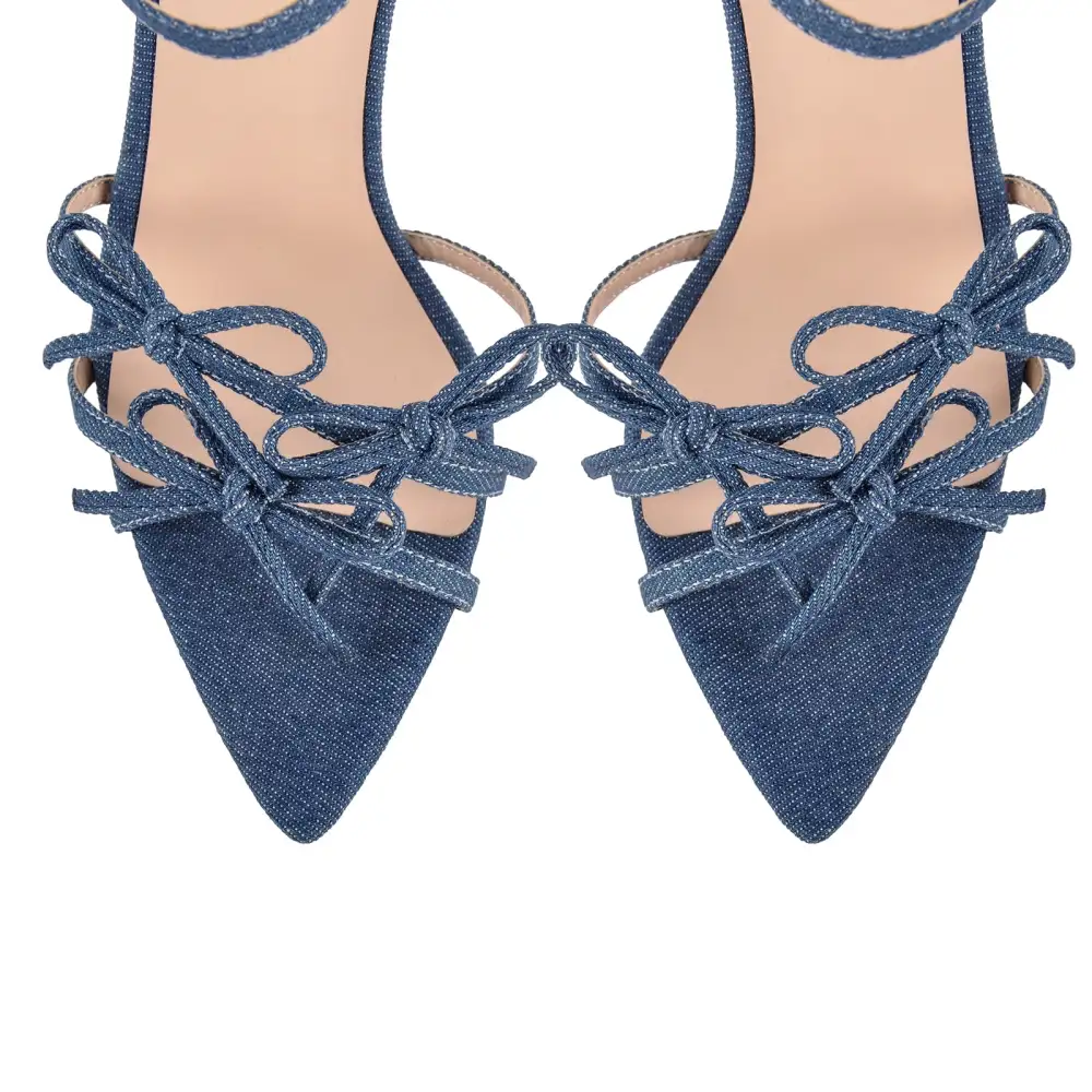 Denim Pointed Toe Bow Buckle Strap Sandals