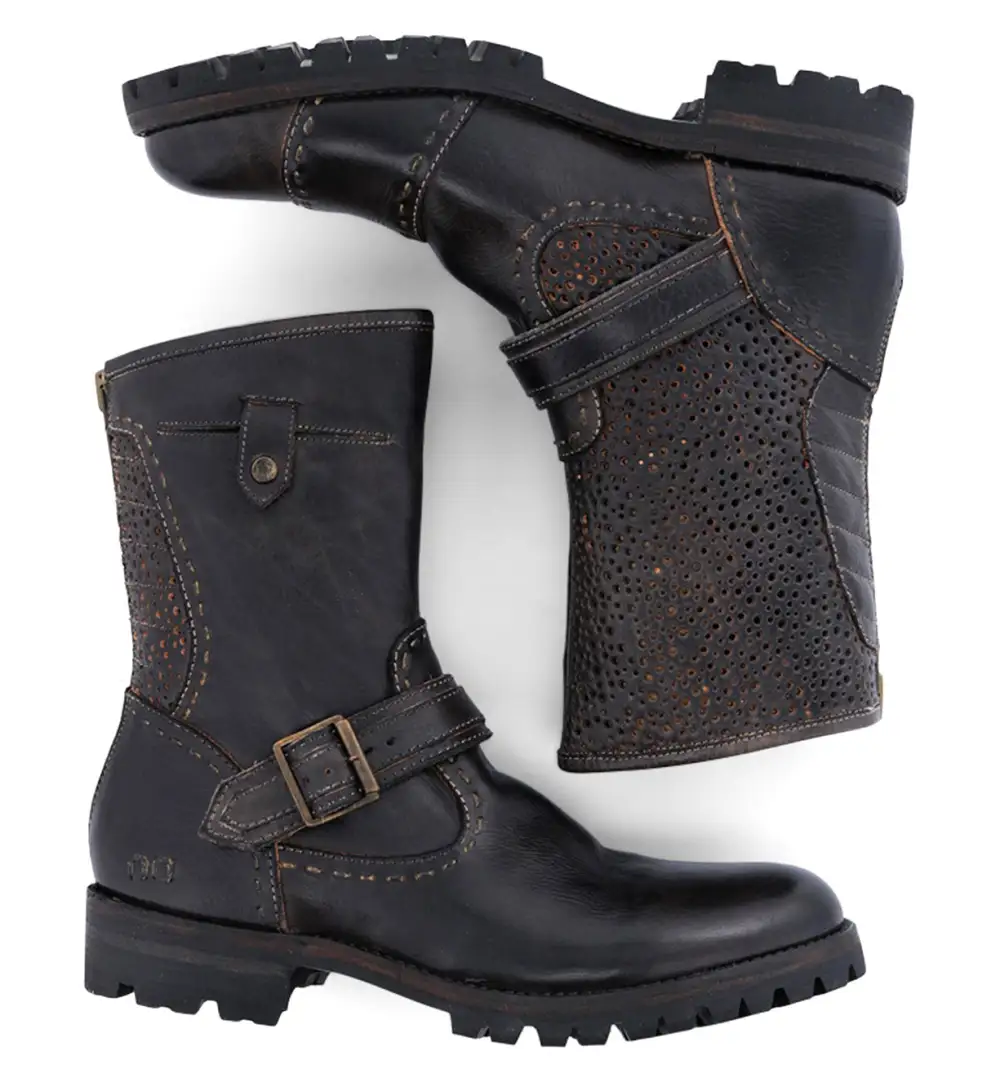 Back-Zip Perforated Moto Boots