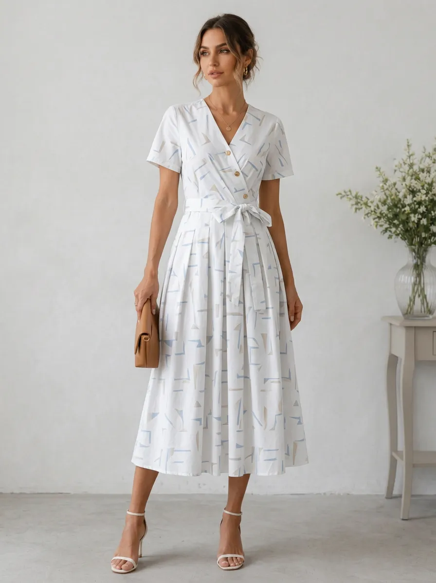 Women's Casual Summer Geometric Pattern Printed Wrap Dress