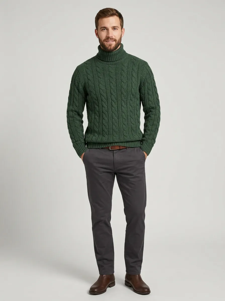 Men's Clean Everyday Cable Knit Turtleneck Sweater