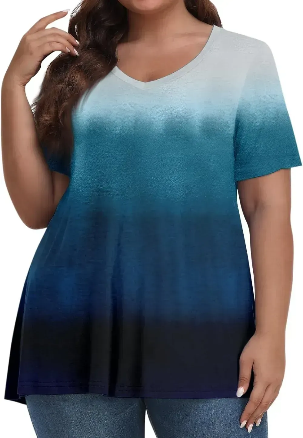 Plus Size Tops for Women Dressy Short Sleeve V Neck Shirts for Women Summer Tops for Women 2024 Floral Print Top