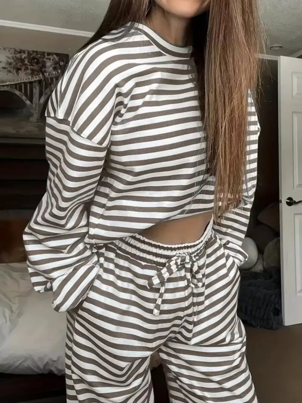 Relaxed Striped Long Sleeve Top and Pants Set
