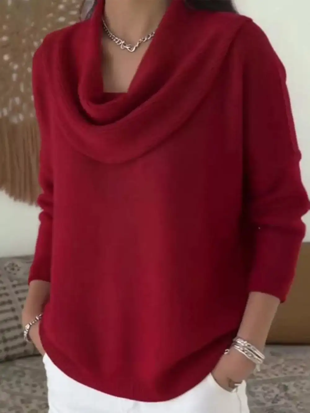 Drape Neck Long Sleeve Knit Top