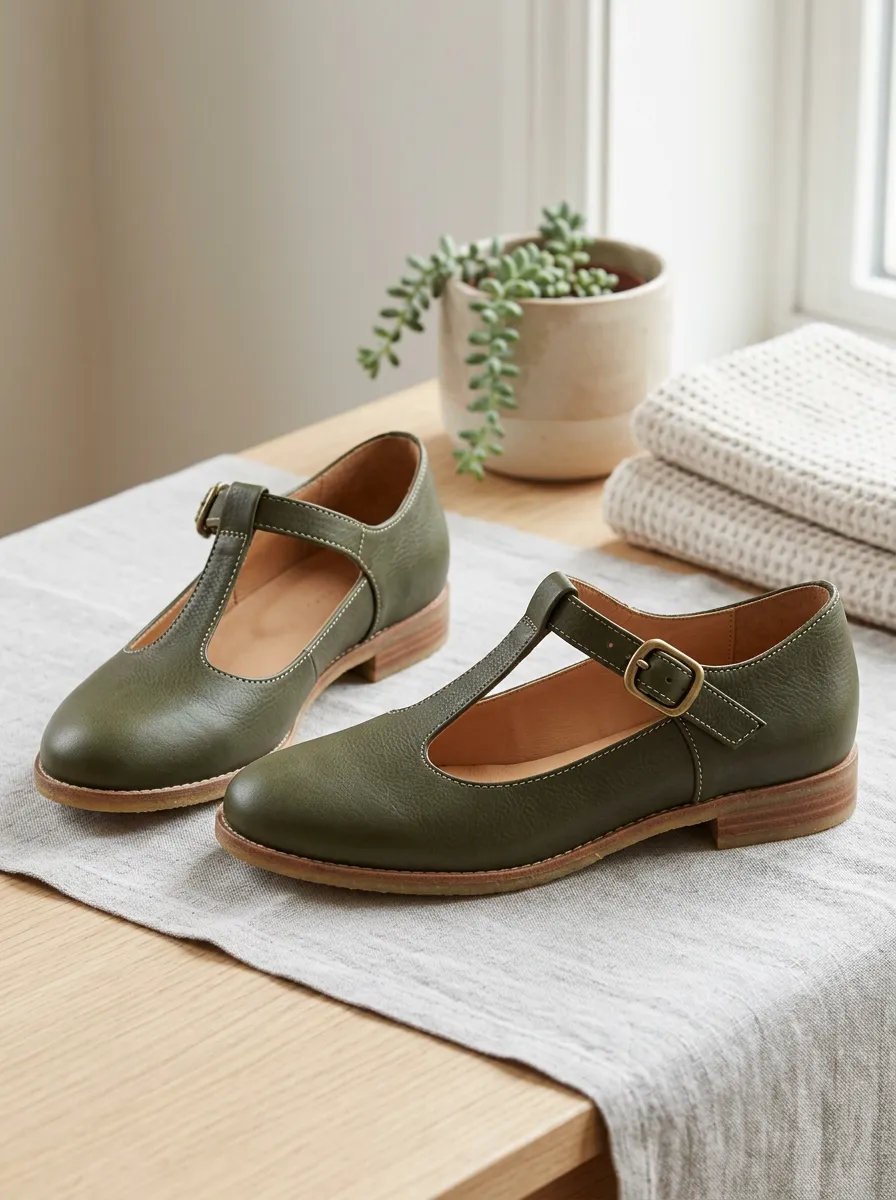 Women's Vintage Leather T-Strap Mary Jane Shoes
