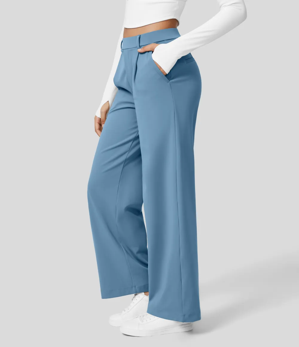 2026🔥  High Waisted Plicated Side Pocket Straight Leg Work Pants