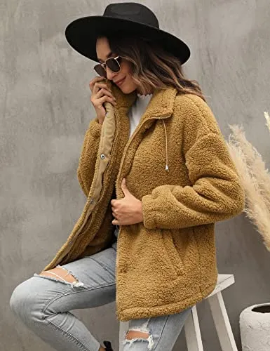 Womens Sherpa Jacket Warm Winter Teddy Bear Coat Casual Fleece Zip Up Oversized Loose Faux Shearling Outwear with Pockets