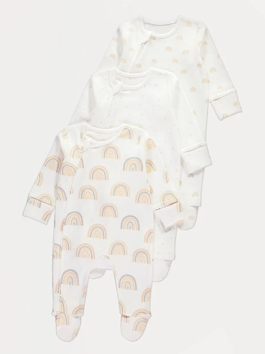 Cream Rainbow Sleepsuits 3 Pack