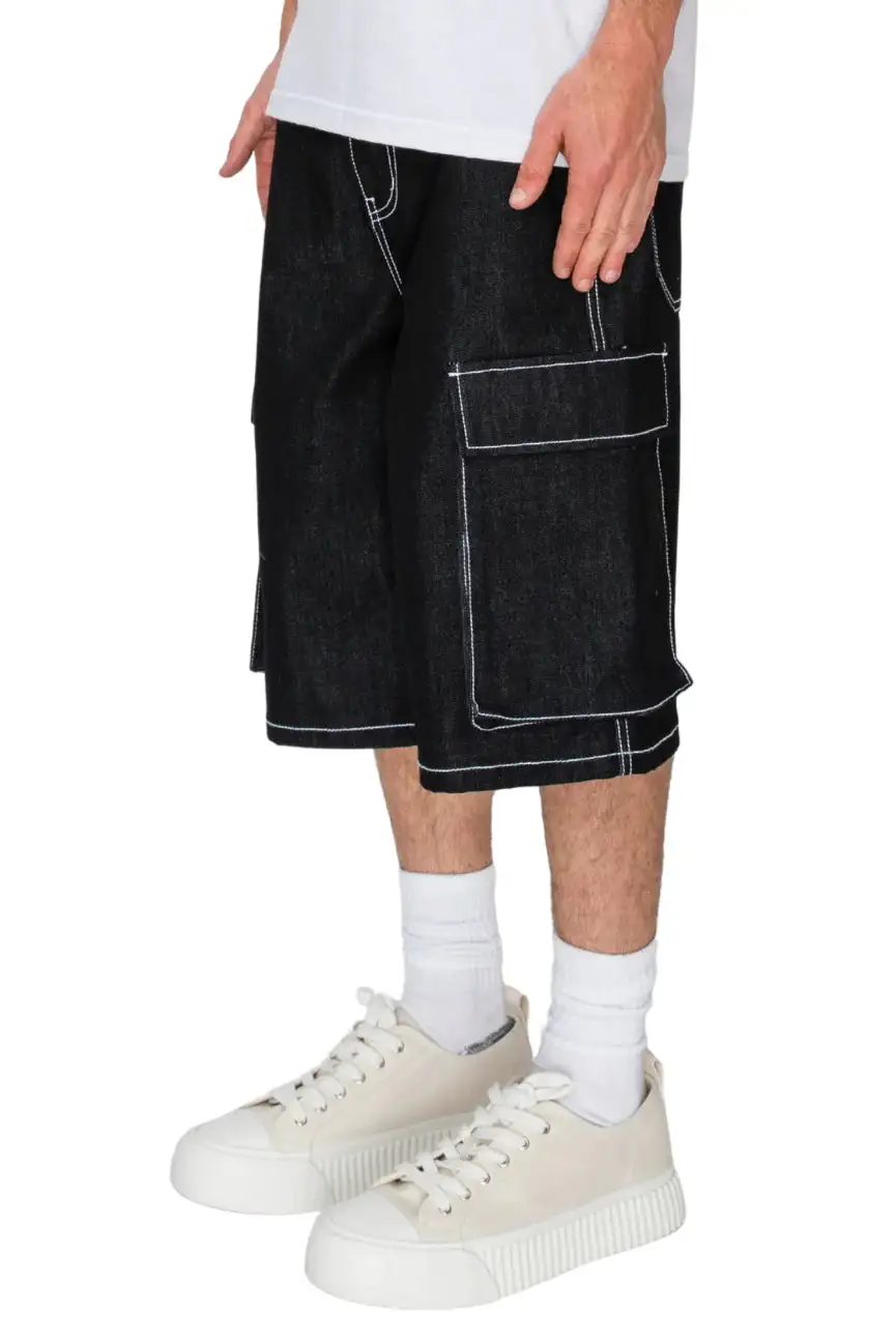 Men's Baggy Fit Cargo Raw Denim Shorts