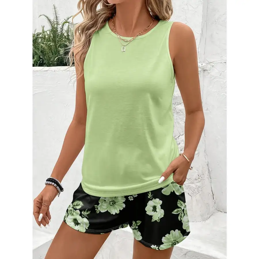 Relaxed Round Neck Tank and Shorts Set