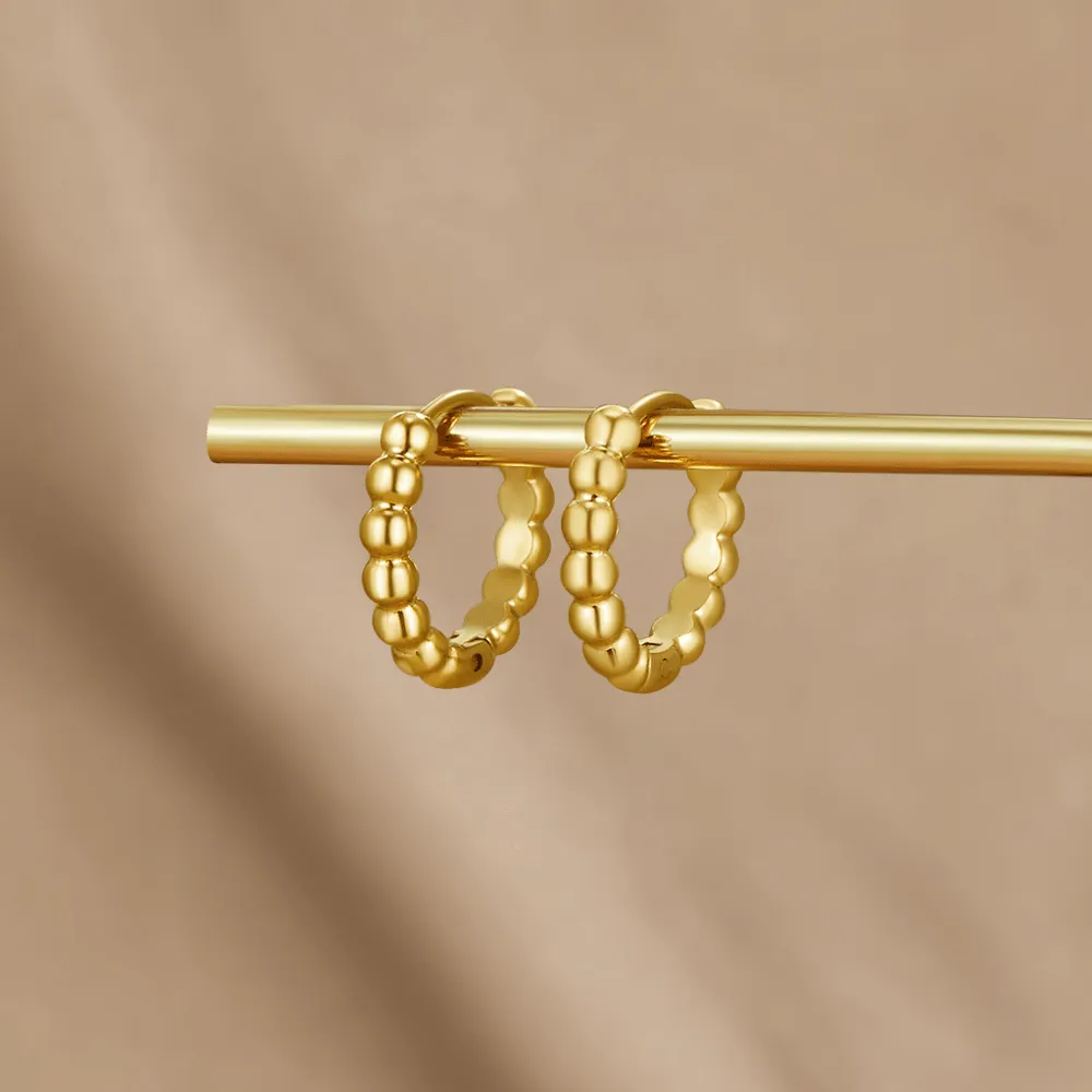 Plated Bead Hoop Earrings