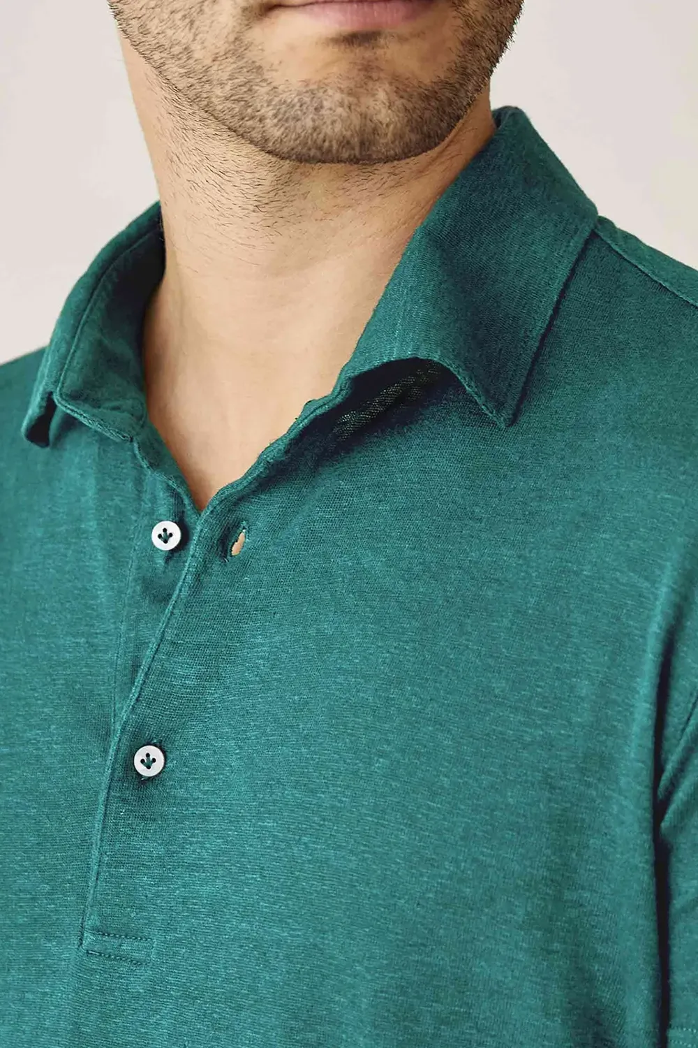 Breathable Polo Linen Jersey-Green