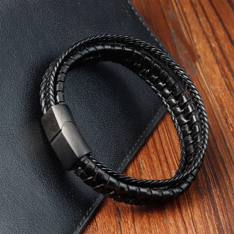 Simple Braided Pattern Titanium Steel Multi Layer Bracelet