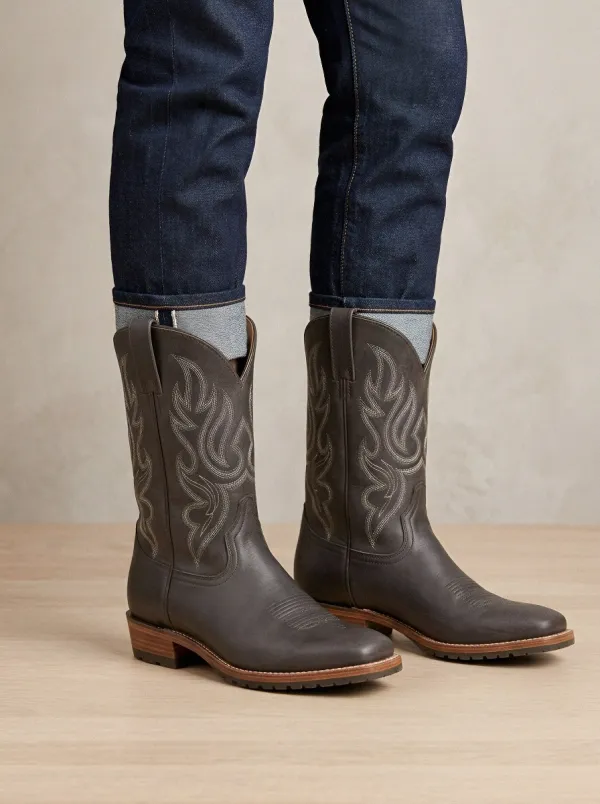 Men's Western Cowboy Flame Stitched Western Boots