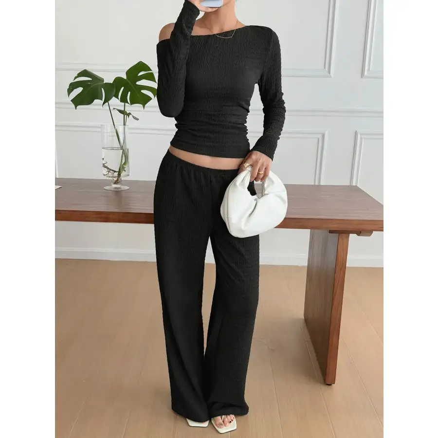Relaxed One Shoulder Long Sleeve Top and Pants Set