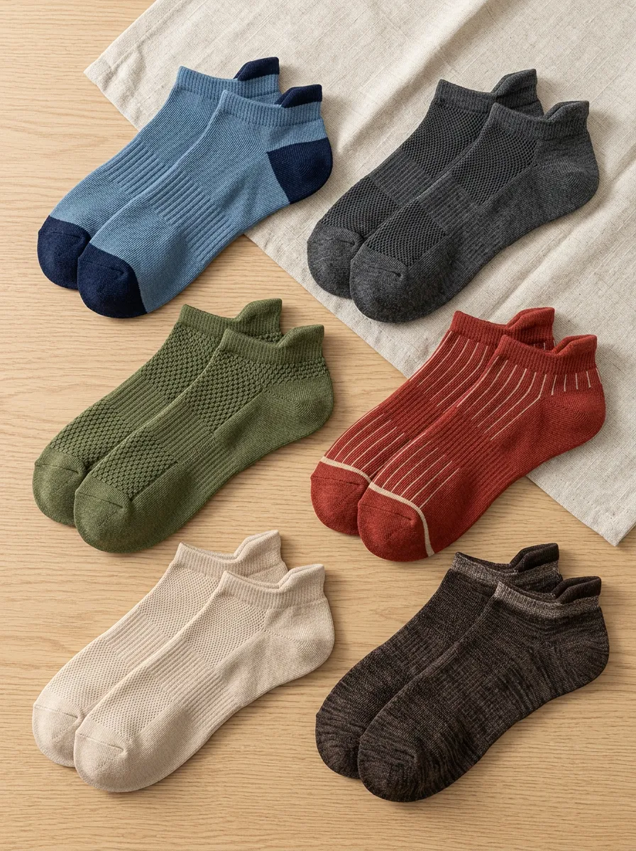 Men's Six Pack Ankle Socks Bundle with Ribbed Detail