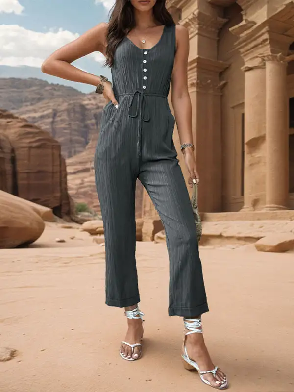 Simple Clean Texture Vest Jumpsuit