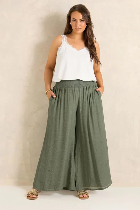 Khaki Green Wide Leg Trouser detail 3