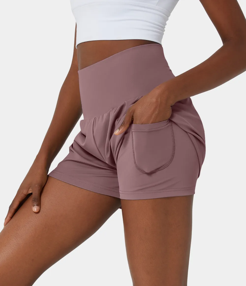 2026🔥  Super High Waisted Back Pocket & Side Hidden Pocket 2-in-1 Yoga Shorts 2.5