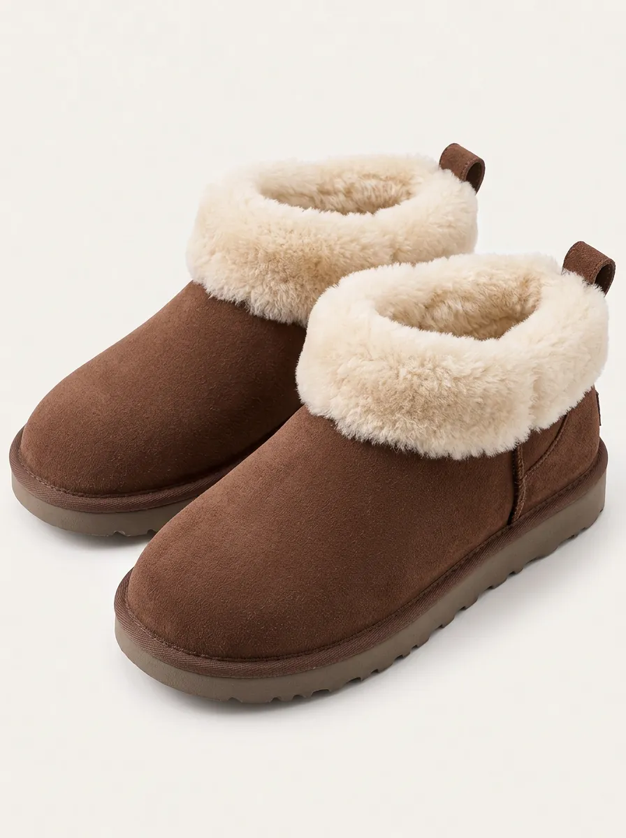 Soft Lined Brown Ankle Boots with faux fur lined finish