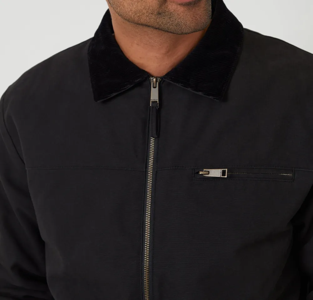 Men's Black Cotton Canvas Jacket with Corduroy Collar