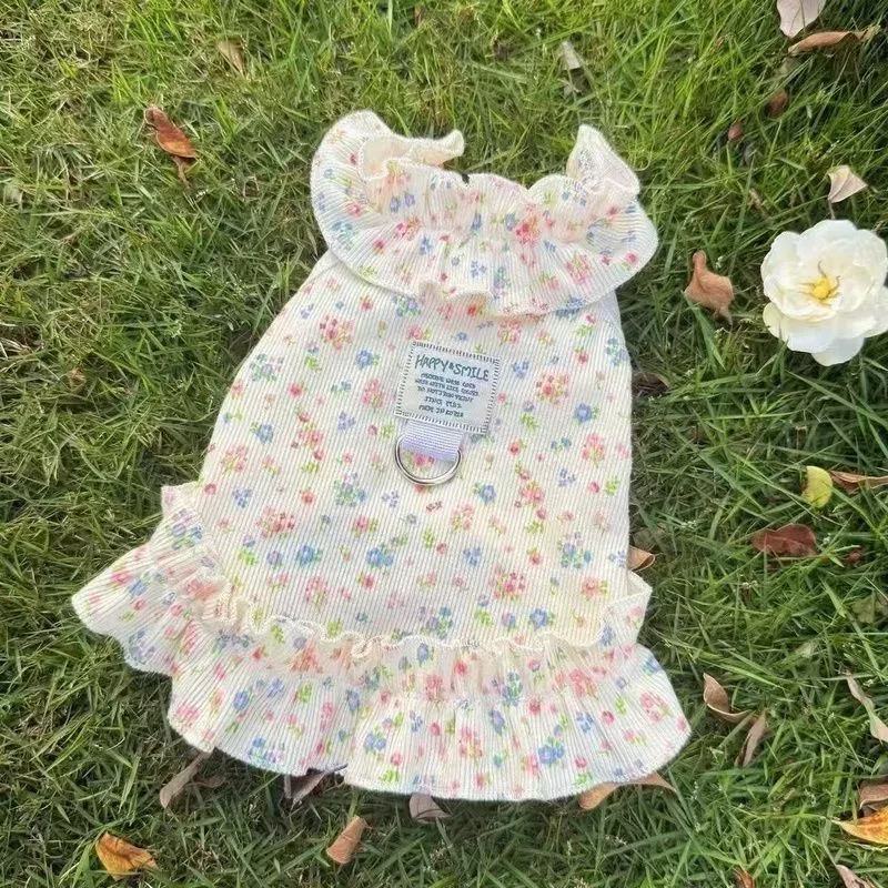 Pet Summer Clothes Floral Ruffle with D-ring Pet Harness Vest for Cat Small Dog Baju Kucing Anjing
