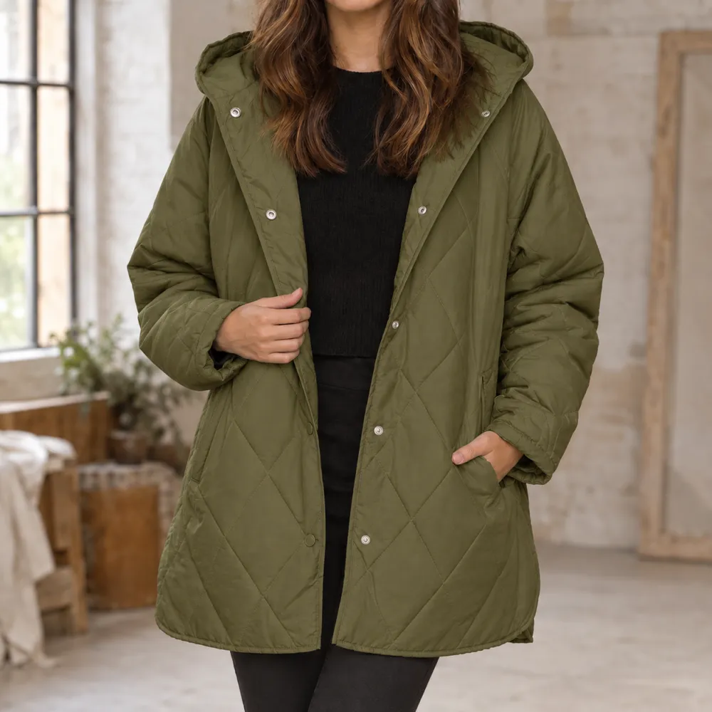 Hooded Quilted Mid-Length Jacket