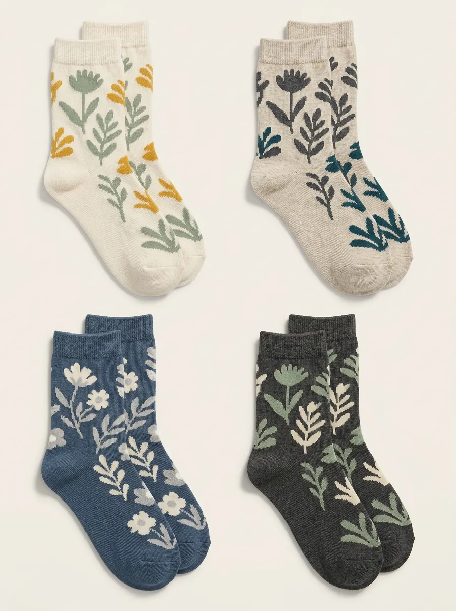 Women's Floral Botanical Jacquard Crew Socks Four Pair Set
