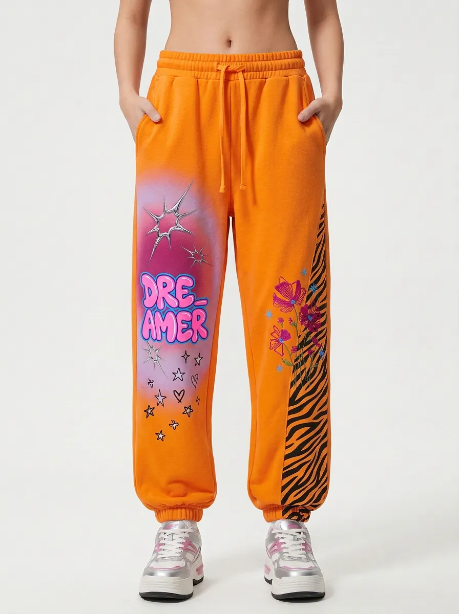 Unisex Streetwear Floral Zebra Star Sweatpants