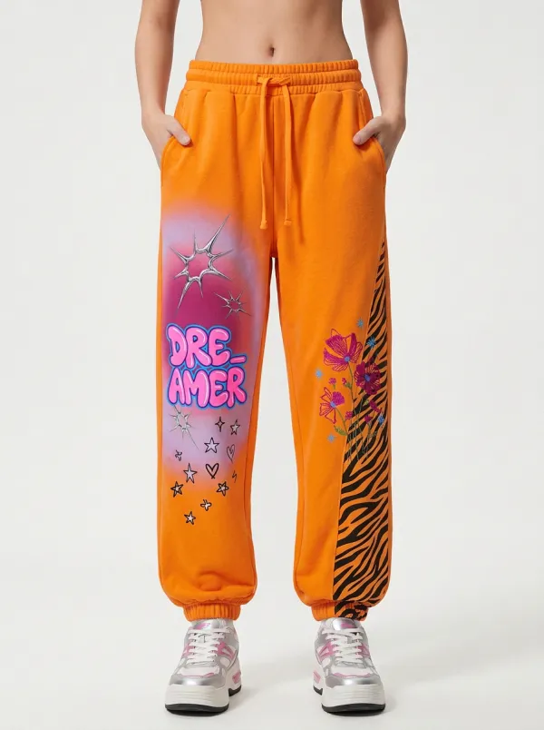Unisex Streetwear Floral Zebra Star Sweatpants