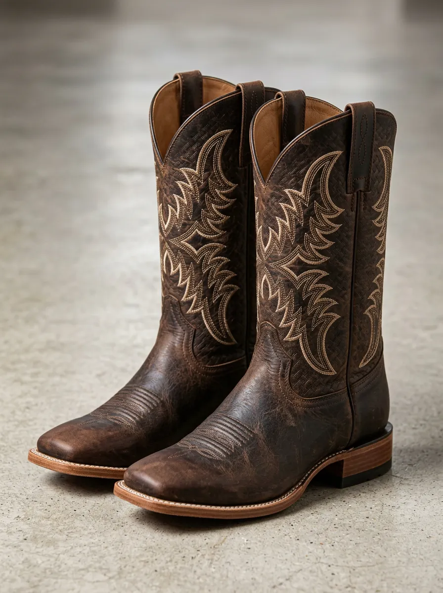 Unisex Outlaw-Inspired Embroidered Leather-Look Western Cowboy Boots