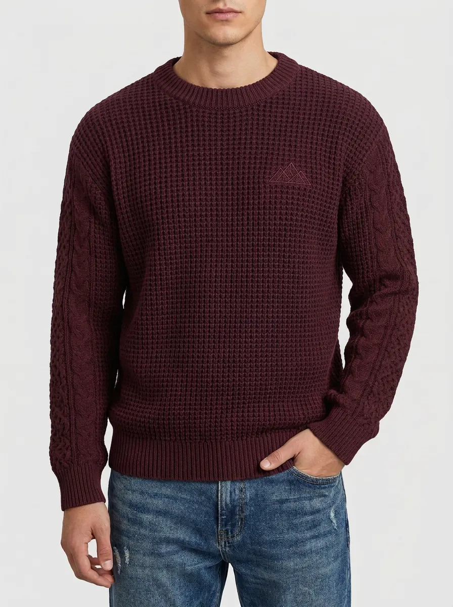 Men's Navy Mountain Minimalist Embroidered Knit Sweater