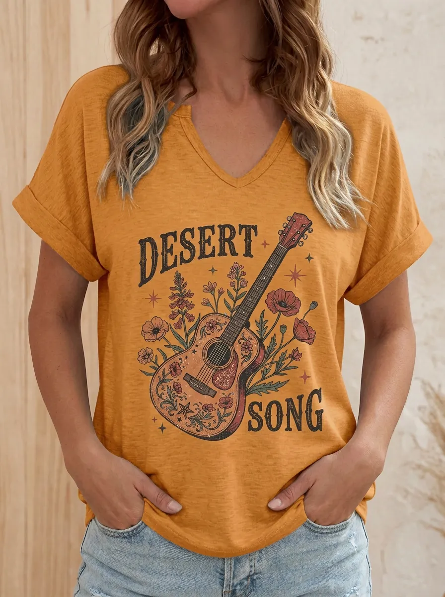 Desert Guitar Western Women's V-Neck T-Shirt