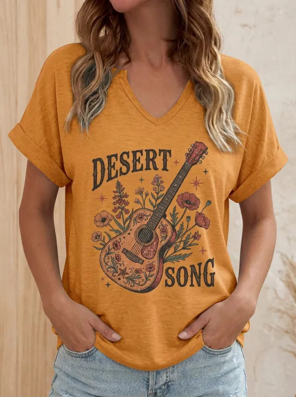 Desert Guitar Western Women's V-Neck T-Shirt