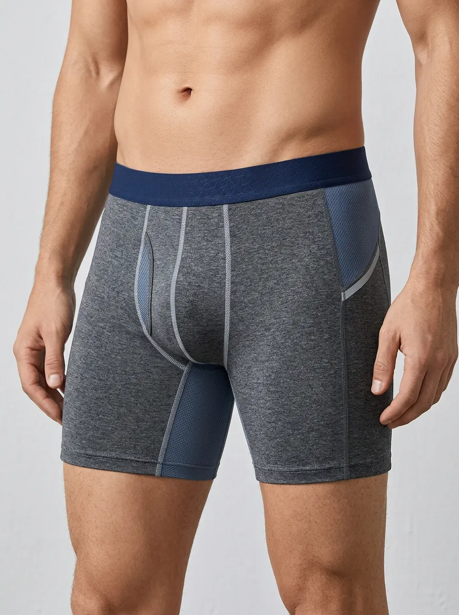 Men's Athletic Performance Grey Mesh Paneled Boxer Briefs