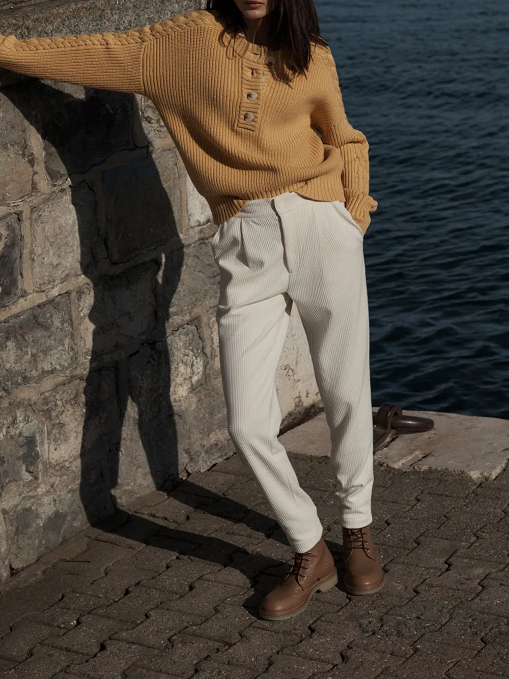 Button Crew Neck Sweater